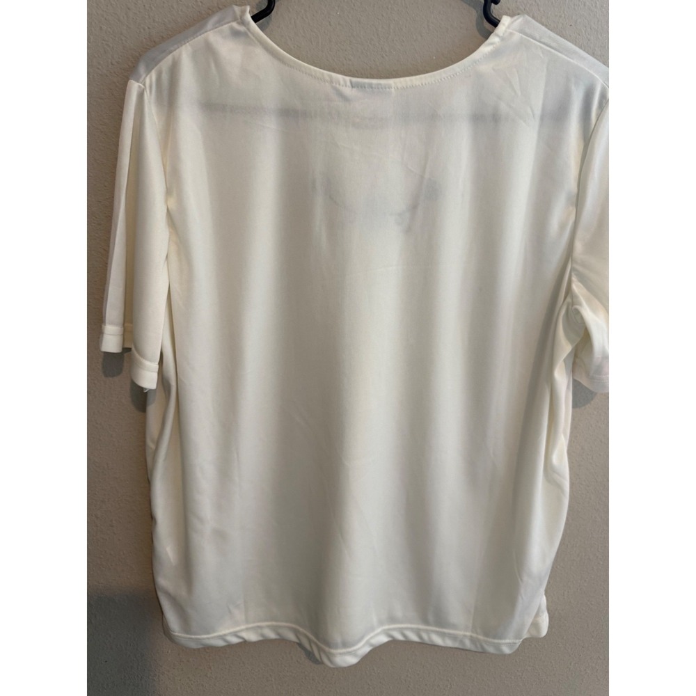 Embroidered Floral Ivory Top Women's L Short Sleeve Boho Cottagecore Knit Tee - Picture 2 of 4